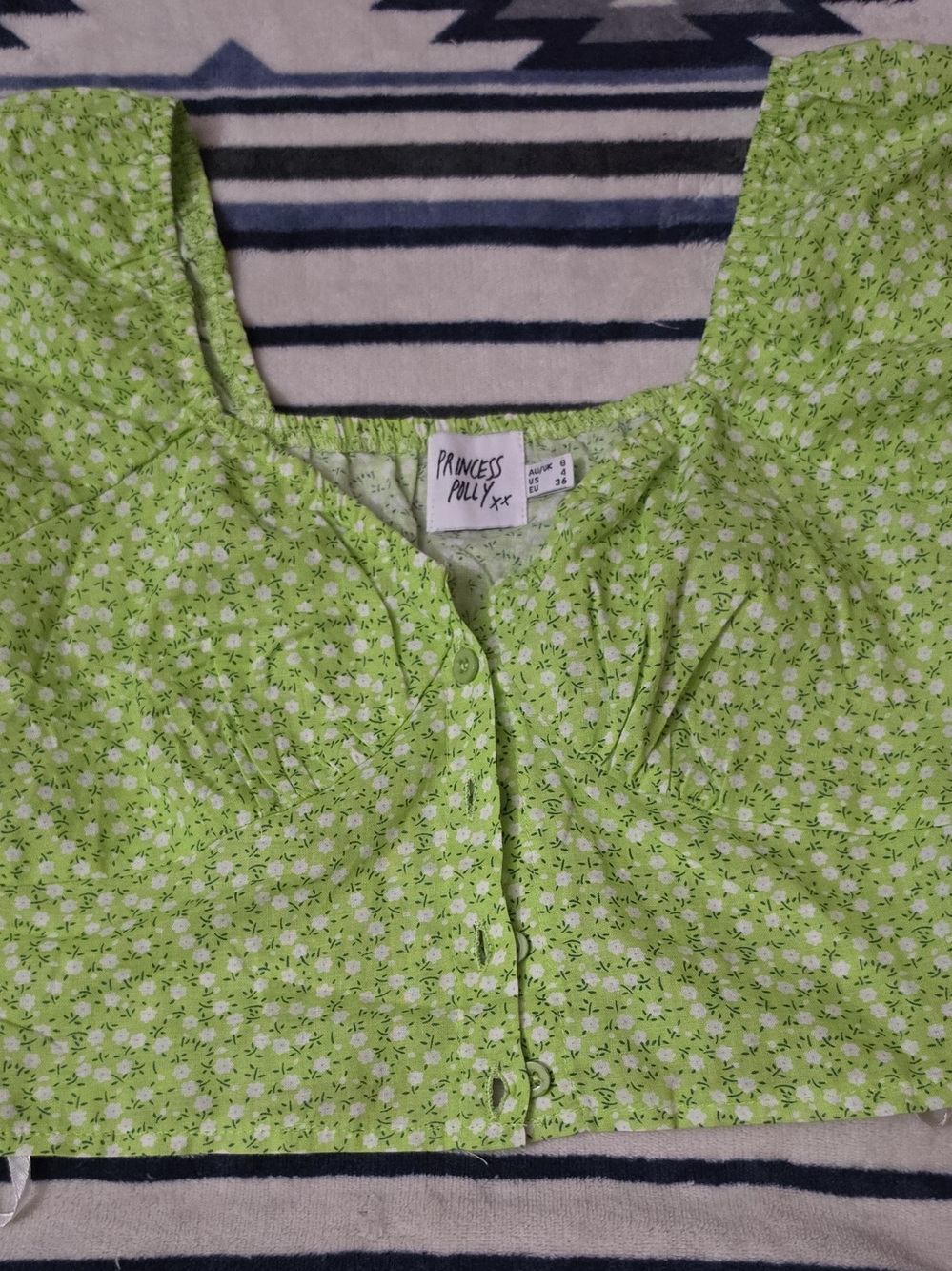 Princess Polly Lime Green Floral Button-Up Crop Shirt
